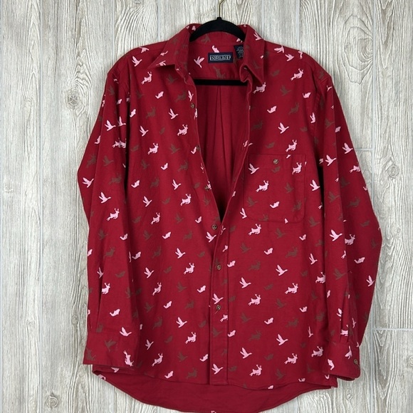 Lands End Red Chamois Flannel Long Sleeve Mens Animal Print Made in USA Size M - Picture 7 of 9